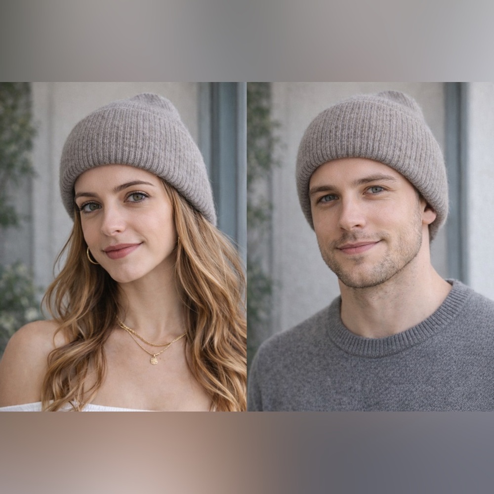 Tan Rabbit Fur Knitted Hat - Picture 2 of 6